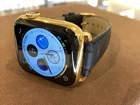 41mm Apple Watch Series 9 Custom 24K Gold Plated Stainless Steel Black Leather