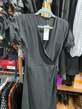 NWT Boohoo Black Faux Wrap Maxi Dress Sz 6, Short Sleeve, Hi-Lo, Elegant,