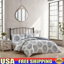 Reversible Cotton Sateen Queen Duvet Cover Set W/ Matching Shams All Season New