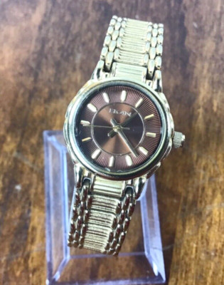 Elgin Womens Watch Round Brown Dial Gold Tone EG385 381 VJ21 New Battery