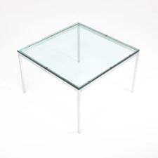 2019 Florence Knoll End Table 29 x 29 with Clear Glass Top and Satin Steel Frame