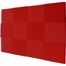 Mybecca 12 PACK Acoustic Foam Wedge Soundproofing Wall Tiles 12"x12"x1" Red