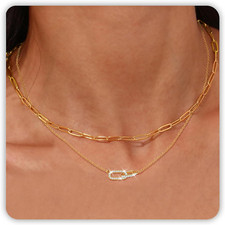 Paperclip Chain Necklace 14K Gold Paper Clip Necklace for Women Non Tarnish with