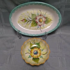 VINTAGE VIETRI POTTERY FLORAL OVAL & ROUND DISH Never used. BEAUTIFUL! 