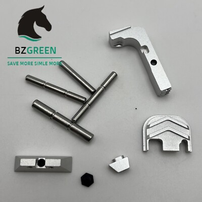 For GLOCK Gen 1-3 Front&Rear Sight Back Plate Extended Mag 4 Pin Kit Set Silver