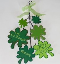 ST PATRICK'S DAY Folk Art Wood Shamrock Door Or Wall Hanging Plaque Irish Decor