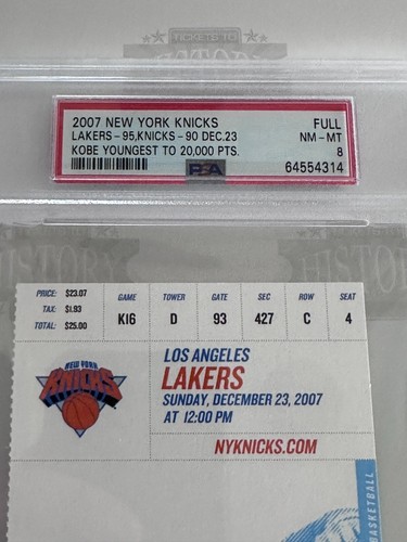 2007 Kobe Bryant Youngest to 20,000 Points Full Ticket PSA 8 Lakers Knicks 12/23 - Bild 2 von 3