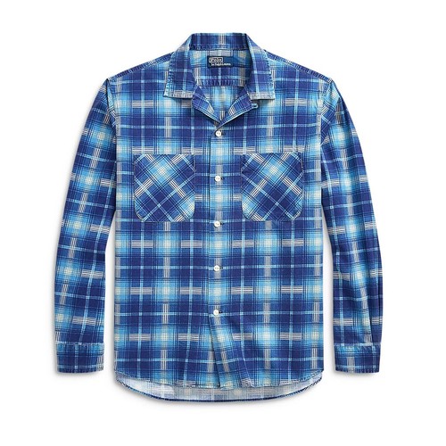 Polo Ralph Lauren Men's Long Sleeve Flannel Plaid Camp Shirt Classic Fit Blue - Picture 4 of 5