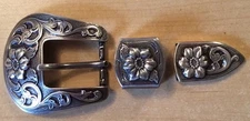 3 Piece Western Silver Tone Ranger Belt Buckle Set for 1" belt   Brand New!!