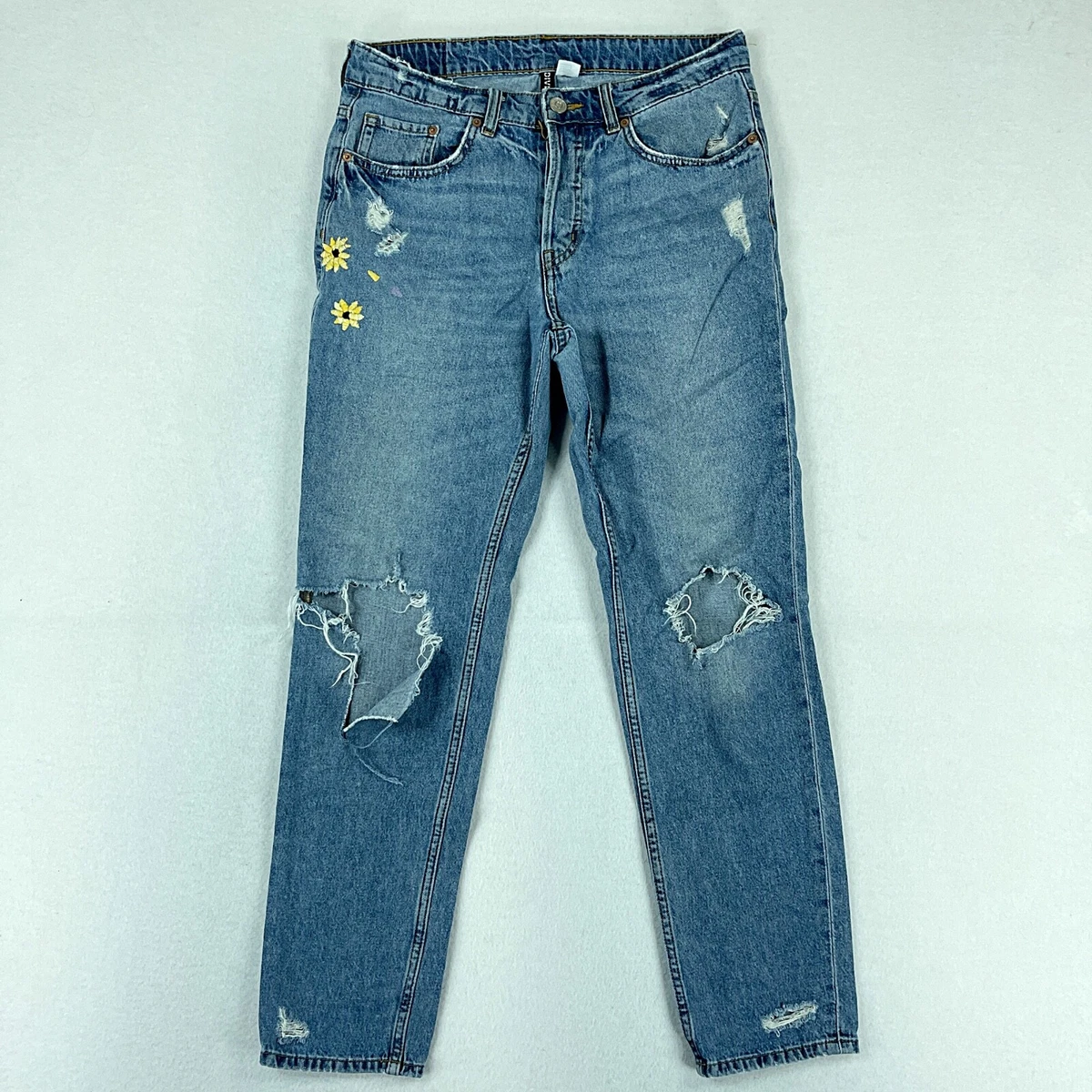 Divided by H&amp;M Womens Jeans Blue Size 4 (31x28.5 High Rise Tapered  Embroidered | eBay