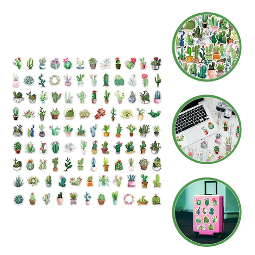  100 Pcs Pflanzenaufkleber Blumen-Laptop-Aufkleber Kaktus-Wandaufkleber