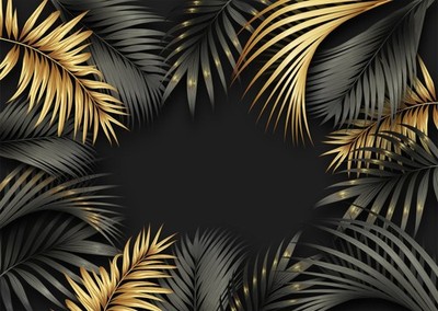 Elegantes Wandbild mit goldenen und schwarzen Blättern für moderne Dek