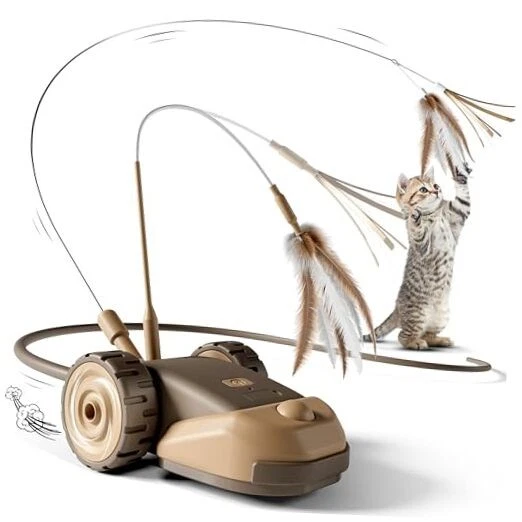 CYROS 3-in-1 Interactive Cat Toy - 2-Speed Automatic Moving Mouse Cat Brown