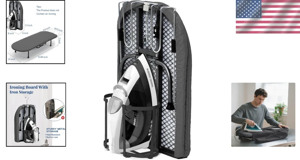Mini Ironing Board with Cover and Pad Portable Folding Tabletop Iron Holder - Image 2 of 4