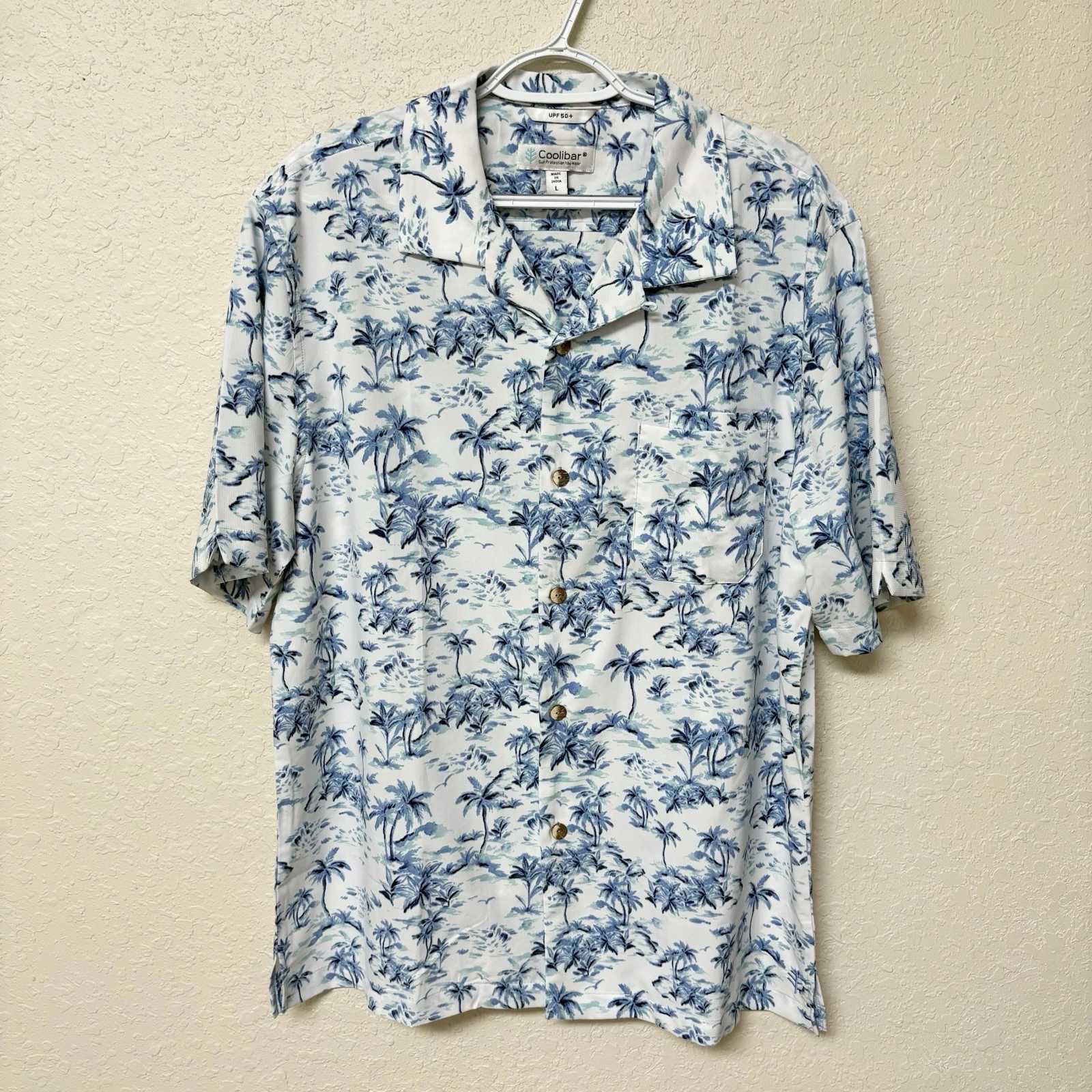 Coolibar Blue Palm Tree Short Sleeve Button Shirt Size L UPF 50+ Sun Protection
Opens in a new windo