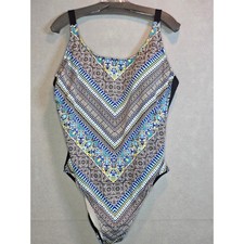 Cleanwater Plus Size 20W One Piece Swimsuit Blue Geometric Print CWSS8476
