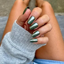 Red Aspen Press On Nails- Class Clown Claribel-Medium | Coffin | Chrome