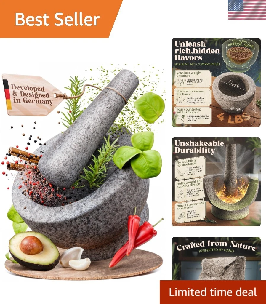 Timeless 1.5 Cup Granite Mortar and Pestle Set for Authentic Flavor Cultivation