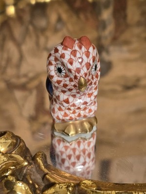 HEREND OWL Figurine, 1 3/4'' Tall Fishnet RED RUST , Hungary