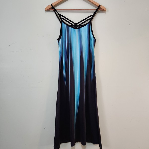 Ombre Slip Maxi Dress Strappy Goth Grunge Fairy Teal Blue Black Festival Party 
