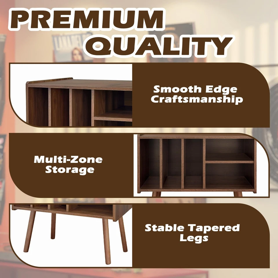 Soporte para tocadiscos con almacenamiento de vinilo, mesa para tocadiscos de madera con 5 cabinas... Foto 4 de 4