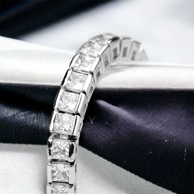 4mm Princess Cut Moissanite Tennis Bracelet 12ct Channel Set Unisex 925 Silver