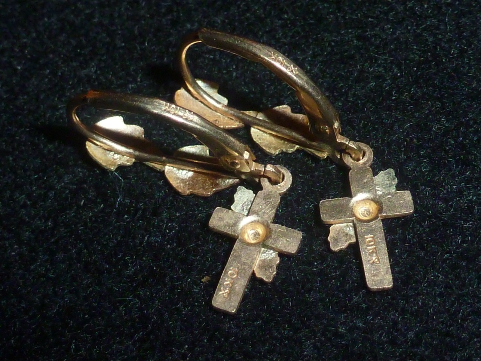 10K SOLID YELLOW GOLD CROSS DANGLE LEVERBACK EARR… - image 4