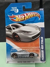 Year 2010 HW Faster Than Ever 1:64 Die Cast Car #6 - Silver FERRARI 458 ITALIA