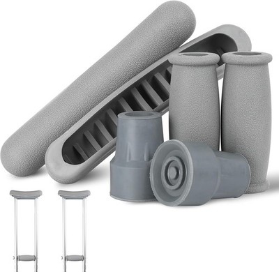 Crutch Pads and Caps Set (6 Pcs) - Comfort Padding for Armpits and Hand Grips wi