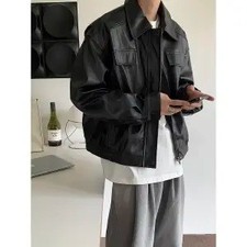 Men's American Vintage Motorcycle Leather PU Jacket Luxury High Quality
