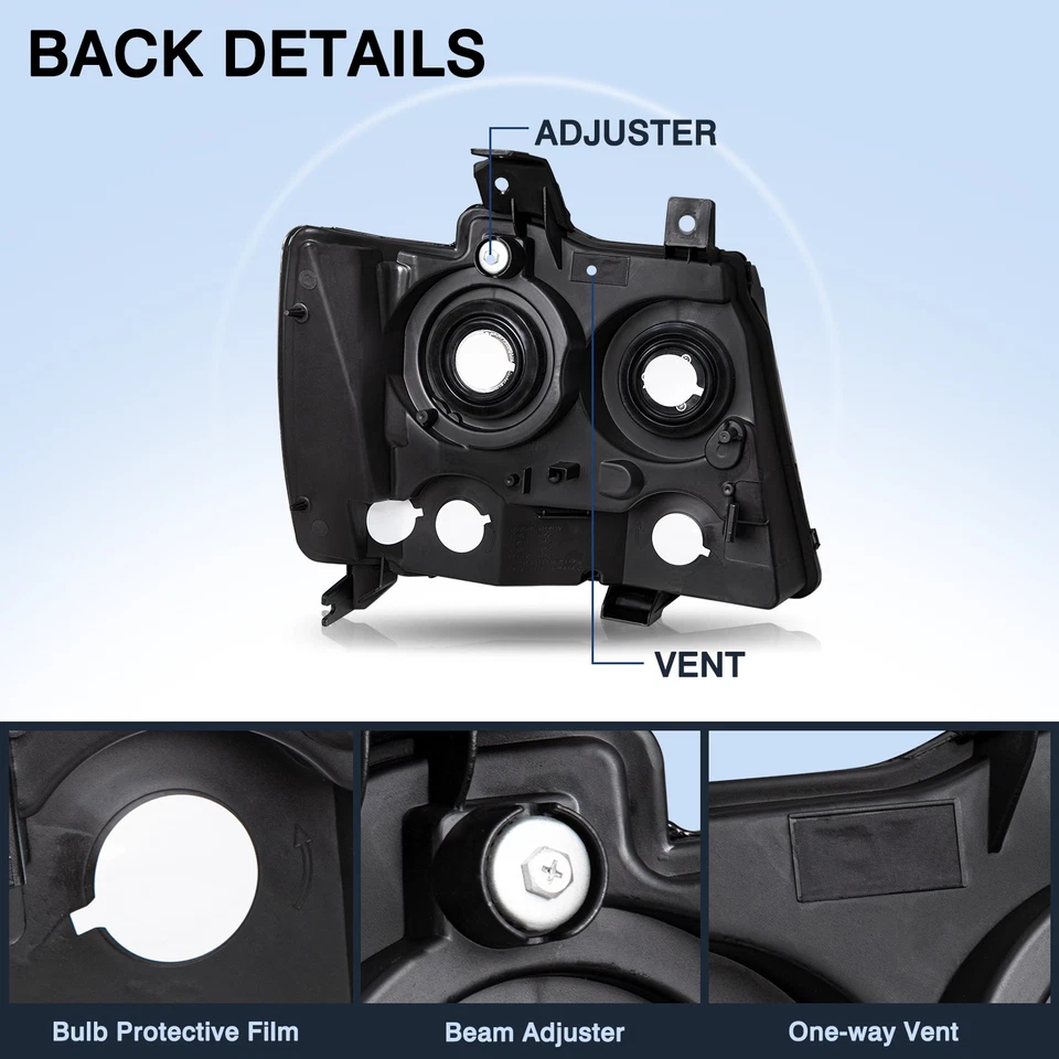 Пара черных фар для фар 2007-2014 Chevy Avalanche Suburban Tahoe  - Изображение 3 из 4