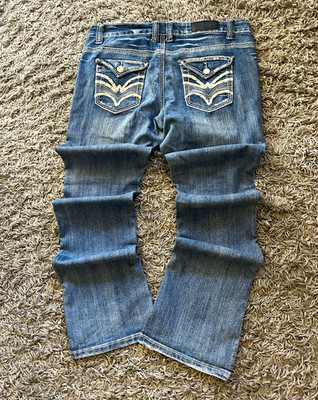 twentyone blk Damen Bootcut Jeans Blau Denim 12R 80cm Distressed Five-Pocket
