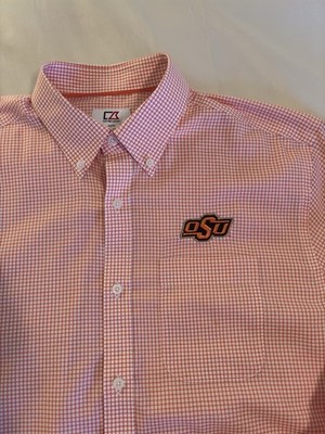 Cutter & Buck OSU Oklahoma State Long Sleeve Gingham Button Down Shirt Size M