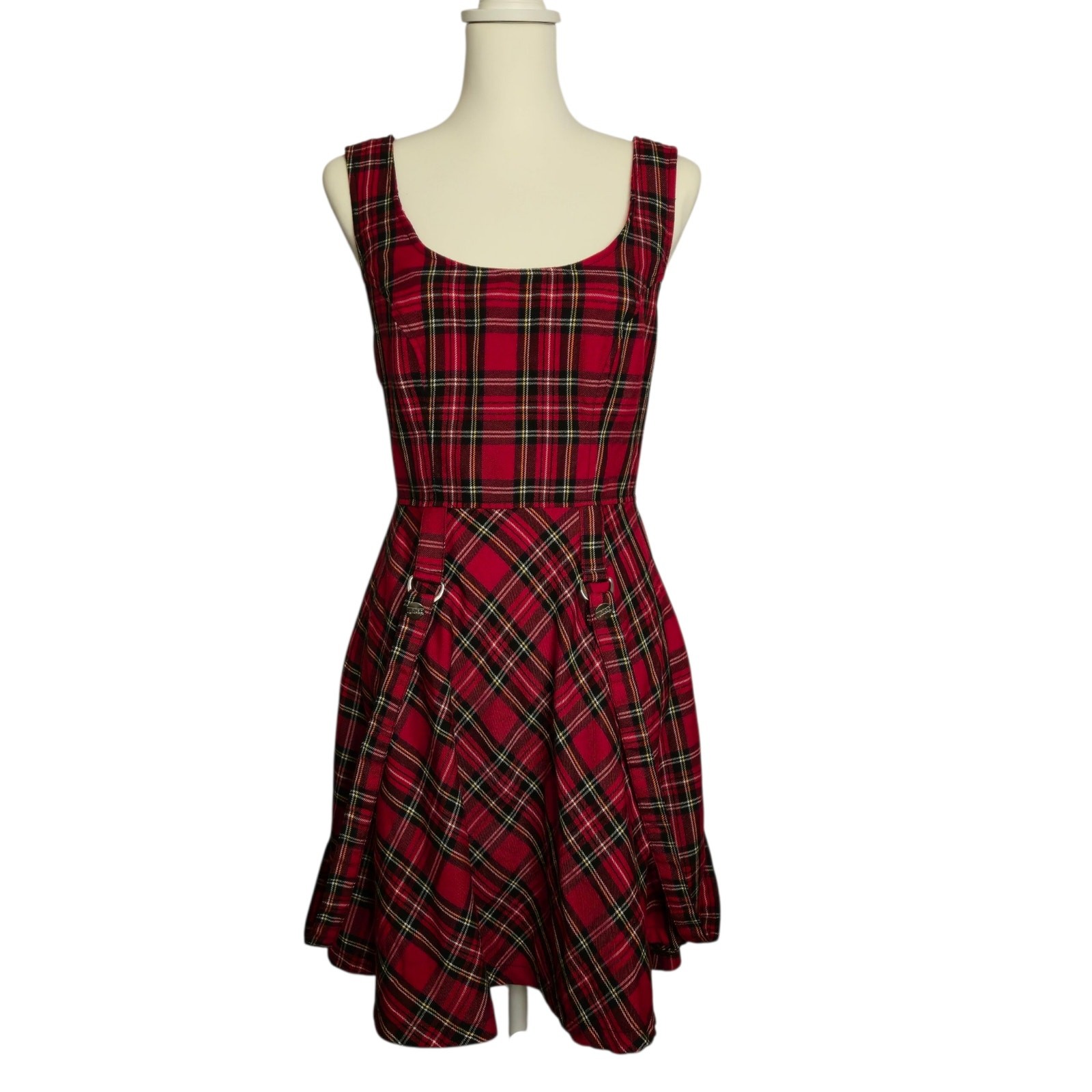 Tripp NYC Y2K Plaid Suspender Mini Skater Dress Red M Grunge Punk Rocker Goth