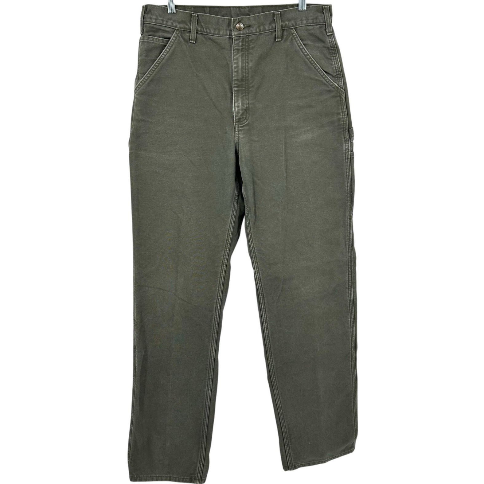 Men's Moss Green Carhartt B111 Flannel-Lined Canvas Work Pants 34x36