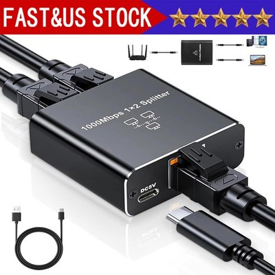 RJ45 Gigabit Ethernet Splitter 1000Mbps LAN Network Internet 1 to 2 Out Adapter