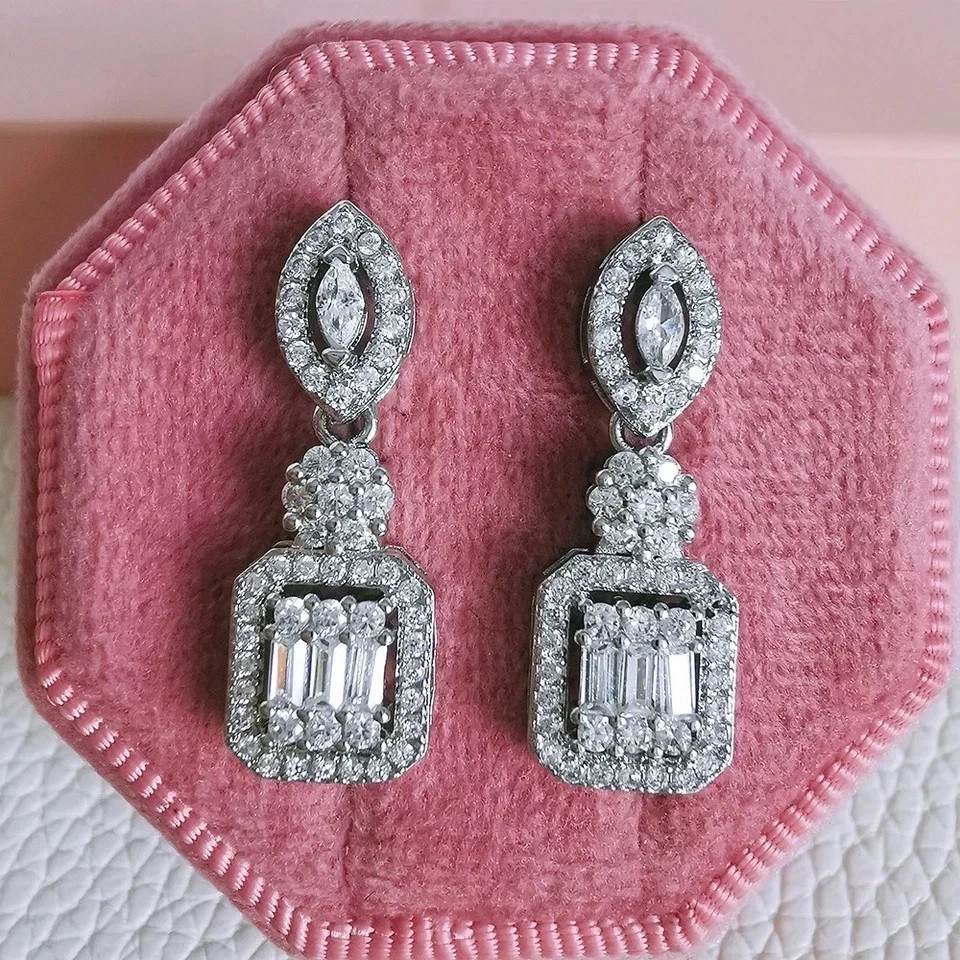 3.00 Ct Round Cut Moissanite Drop Dangle Women's Earrings 14K White Gold Plated