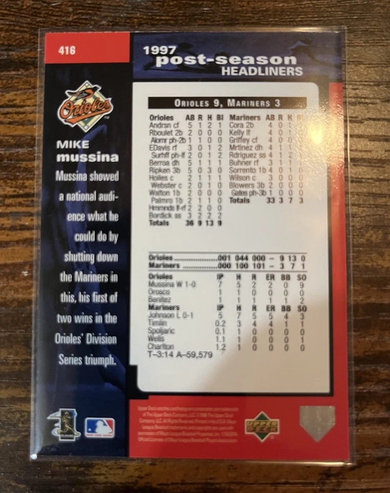 1998 Upper Deck - Postseason Headliners Mike Mussina #416 - Image 2 of 2