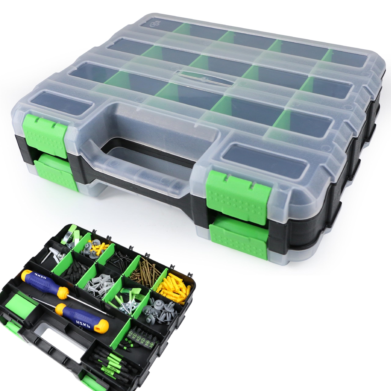 SUNHZ MCKP Small Parts Organizer Double Side 34-Compartments Tool Box Organiz...