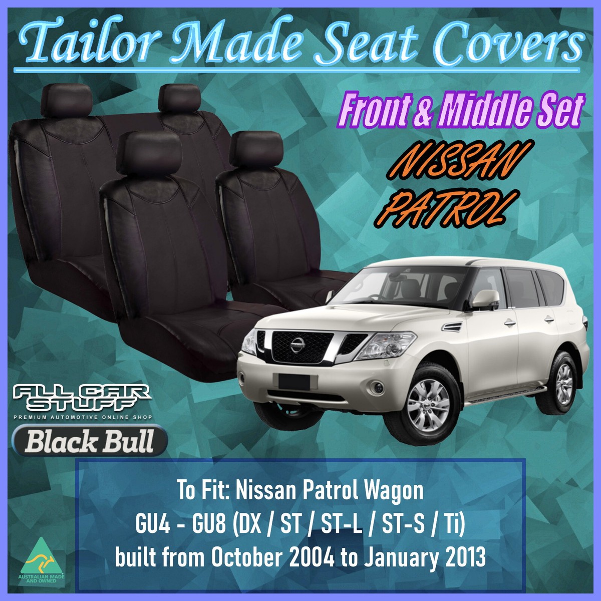Leather Look Front Middle Seat Covers for Nissan Patrol Y61: 10