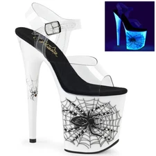 PLEASER FLAMINGO-808SW Sexy Clear/Neon/White 8" Heel Platform Ankle Strap Sandal