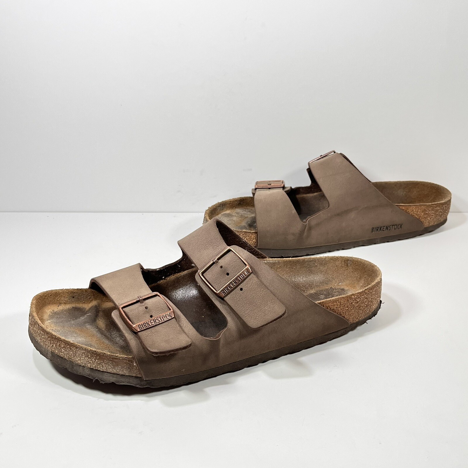 Birkenstock Mens Arizona Habana Slides EUR 45 US 12-12.5 Brown Cork Comfort  | eBay