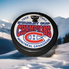 1992-1993 STANLEY CUP CHAMPIONS MONTREAL CANADIENS VINTAGE HABS PUCK SCUFFED! ++