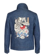 NWT EDUARDO DE SIMONE JEAN JACKET Samurai embroidering luxury blue Italy 52