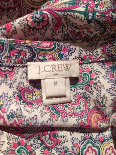 J CREW Top Blouse Pink Green White Paisley Bell Sleeves MEDIUM - Picture 7 of 8