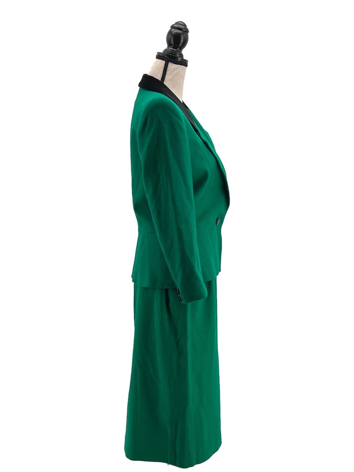 Traje de mujer Kasper for ALS verde EE. UU. 6 / REINO UNIDO 10 falda midi 100 % lana de colección Foto 4 de 4