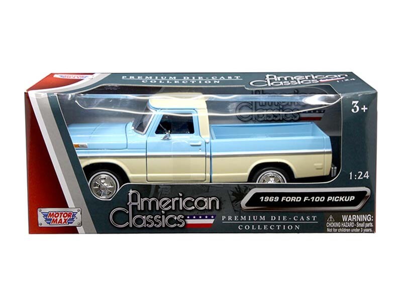 1969 Ford F-100 Pickup Truck - Light Blue/ Cream Diecast 1:24 Model 79315LTBLCRM