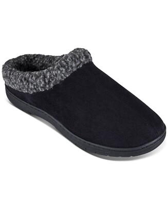 HAGGAR Faux Suede Clog Slippers with Fleece Collar Black Sz  display picture 2