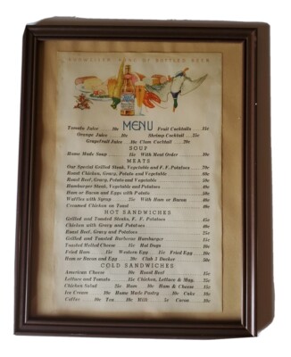 Vintage Diner Restaurant Menu Budweiser Beer Advertising