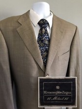 Ermenegildo Zegna Wool Sport Coat Jacket Size 56 R Dark Beige